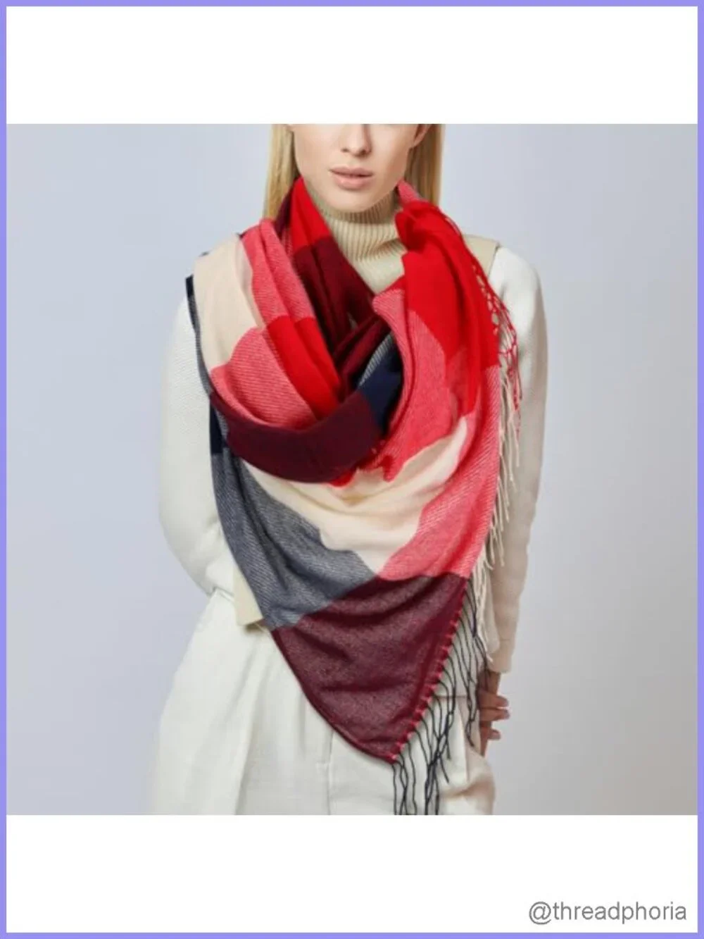 Oversized Plaid Scarf for Women with Tassel Detail, Warm Winter Shawl Wrap